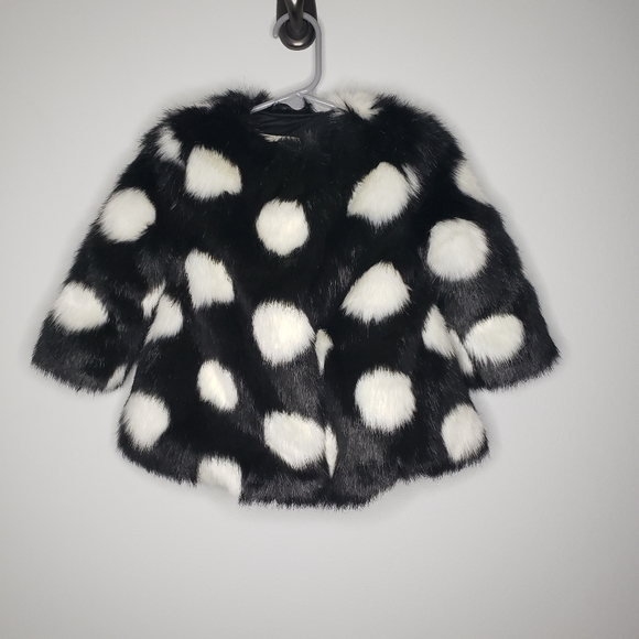 KATE SPADE Girls Size 12m Black White Faux Fur Lined Polka Dot Jacket Co… - Picture 1 of 11
